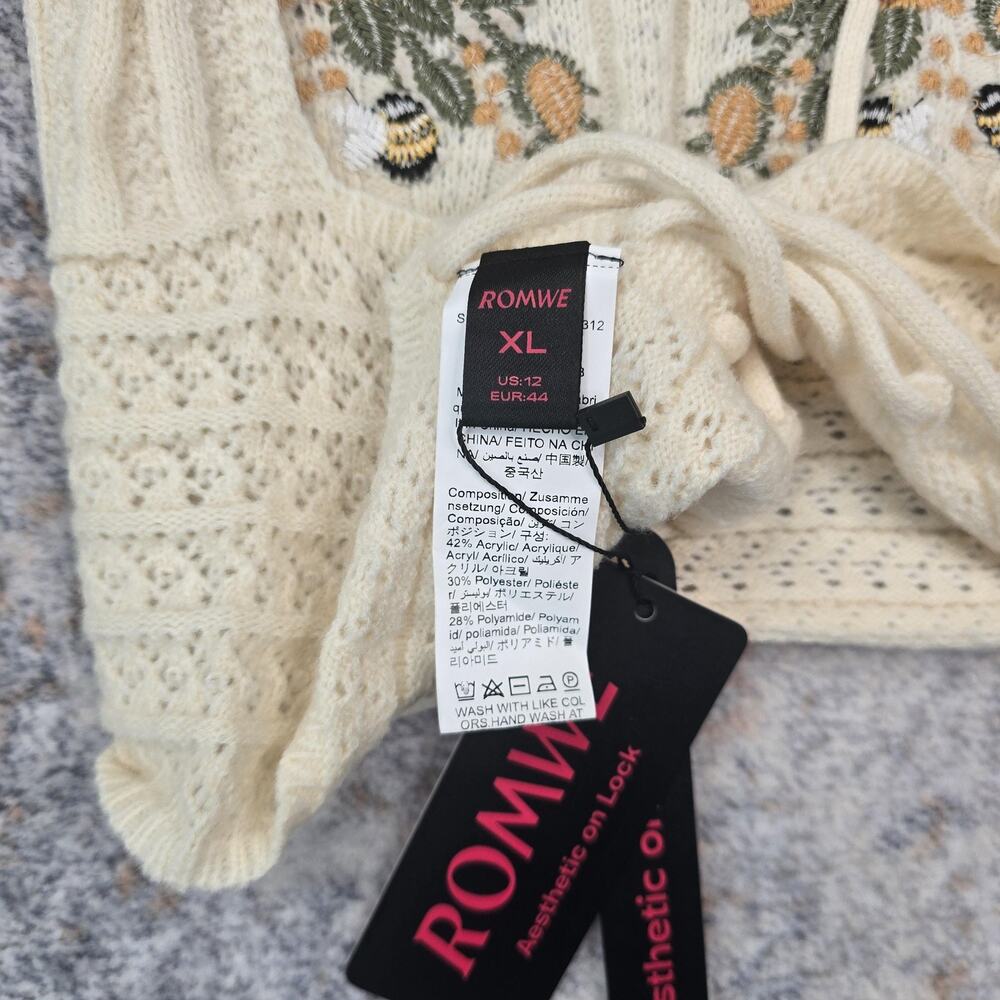 ROMWE Tank Top Womens XL White Crochet Halter Floral Boho Festival Cropped NEW - Picture 5 of 8